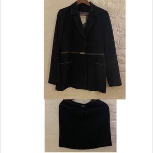 Black tailored suit w/ leather details, Paris